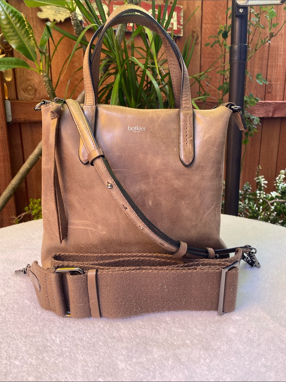 Botkier Taupe Brown Leather Tote with Adjustable Strap